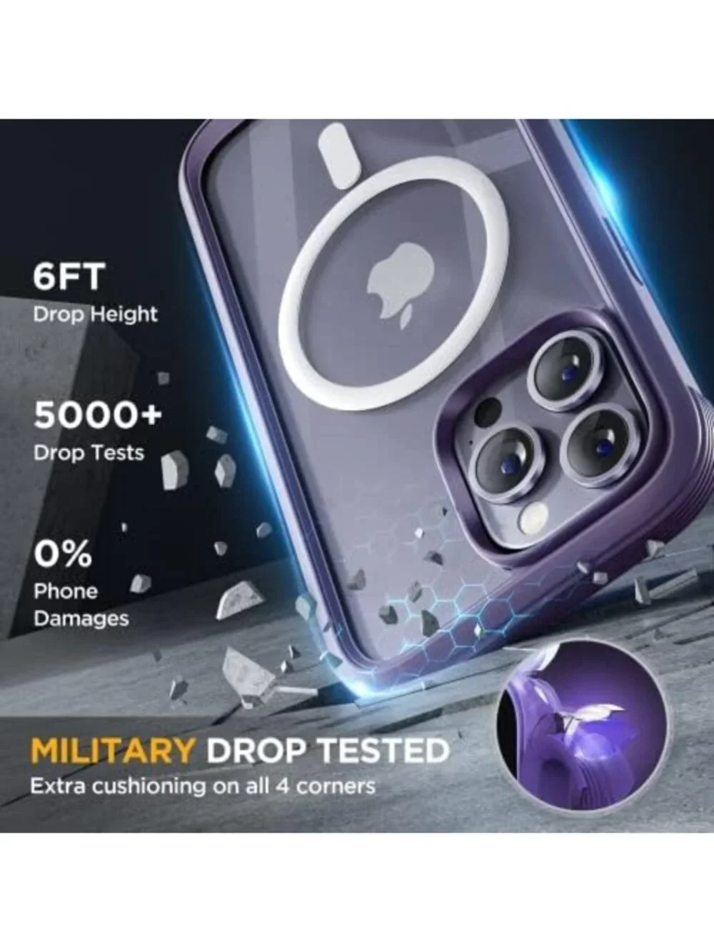 Magnetic Purple iPhone 14 Pro Max Case with 9H Tempered Glass & MagSafe